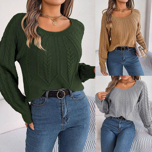 Leisure Solid Color Twist Long Sleeve Pullover Sweater Women - Which Mark
