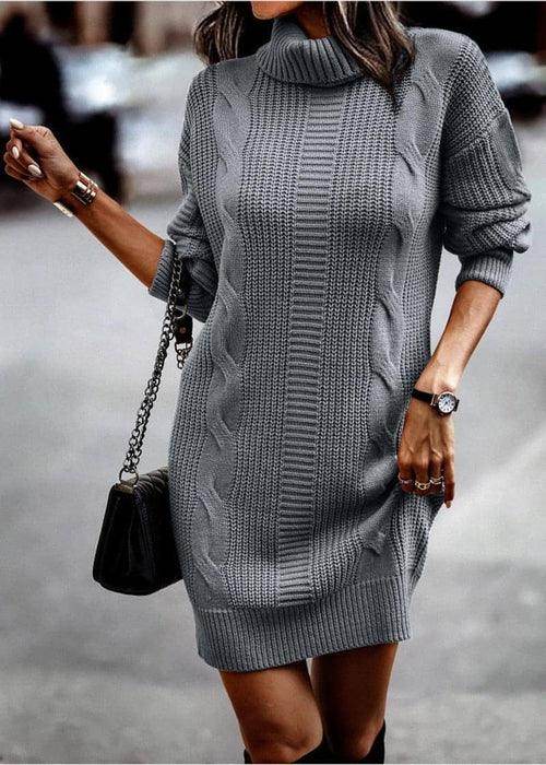 Women's Turtleneck Long Sleeve Narrow Sweater Dres - Which Mark