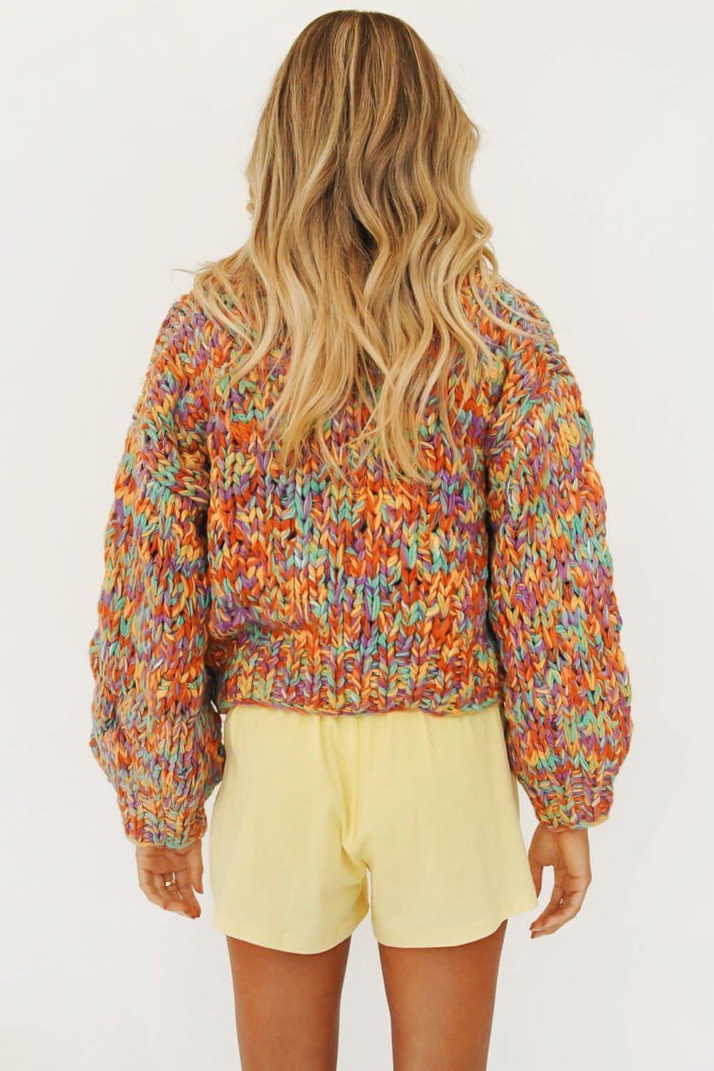A.1 Hand-woven VG Rainbow Woven Lantern Sleeve Knitted Sweater Women - Which Mark