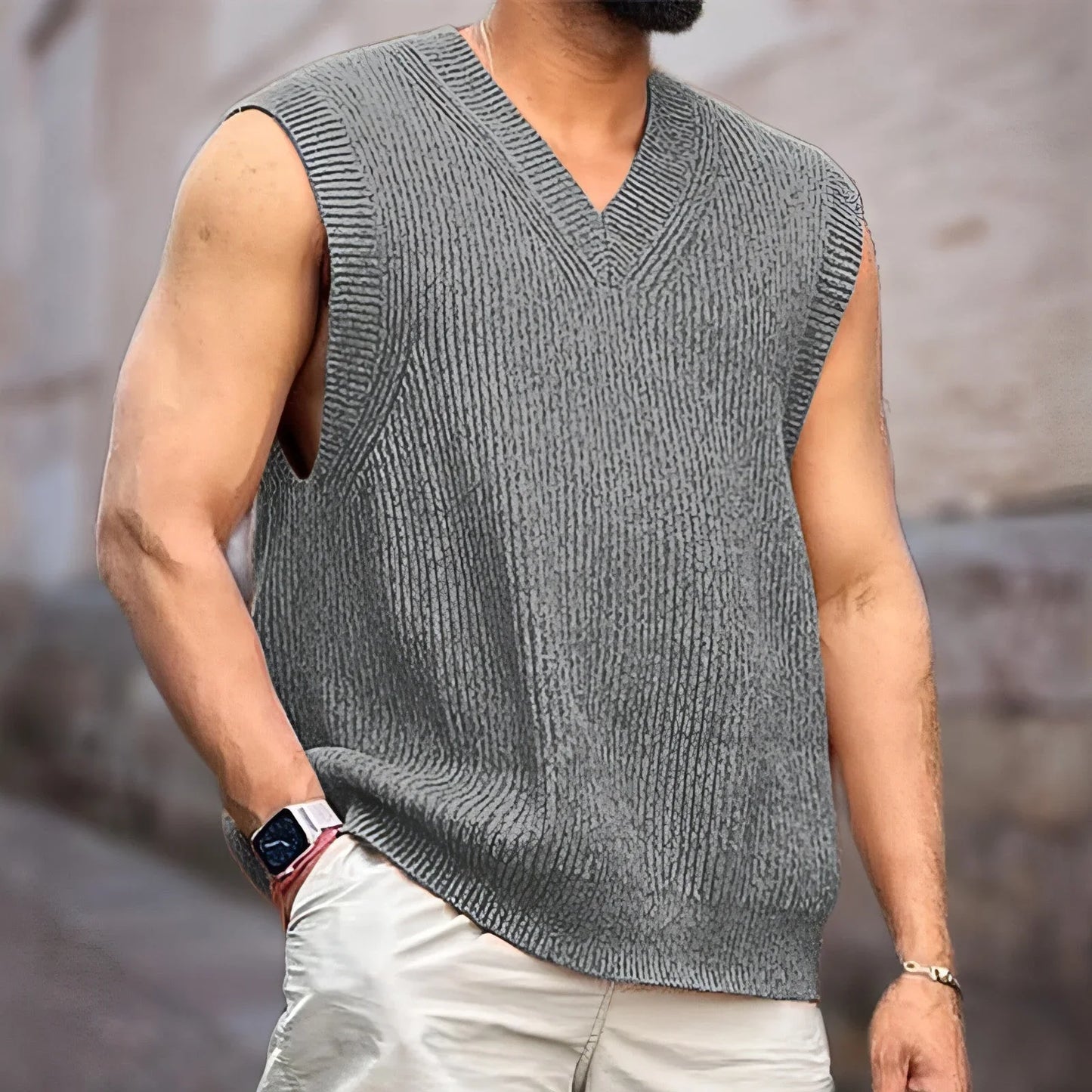 Knitwear Street Slim Fit V-neck Sleeveless Vest Sweater Men - Which Mark
