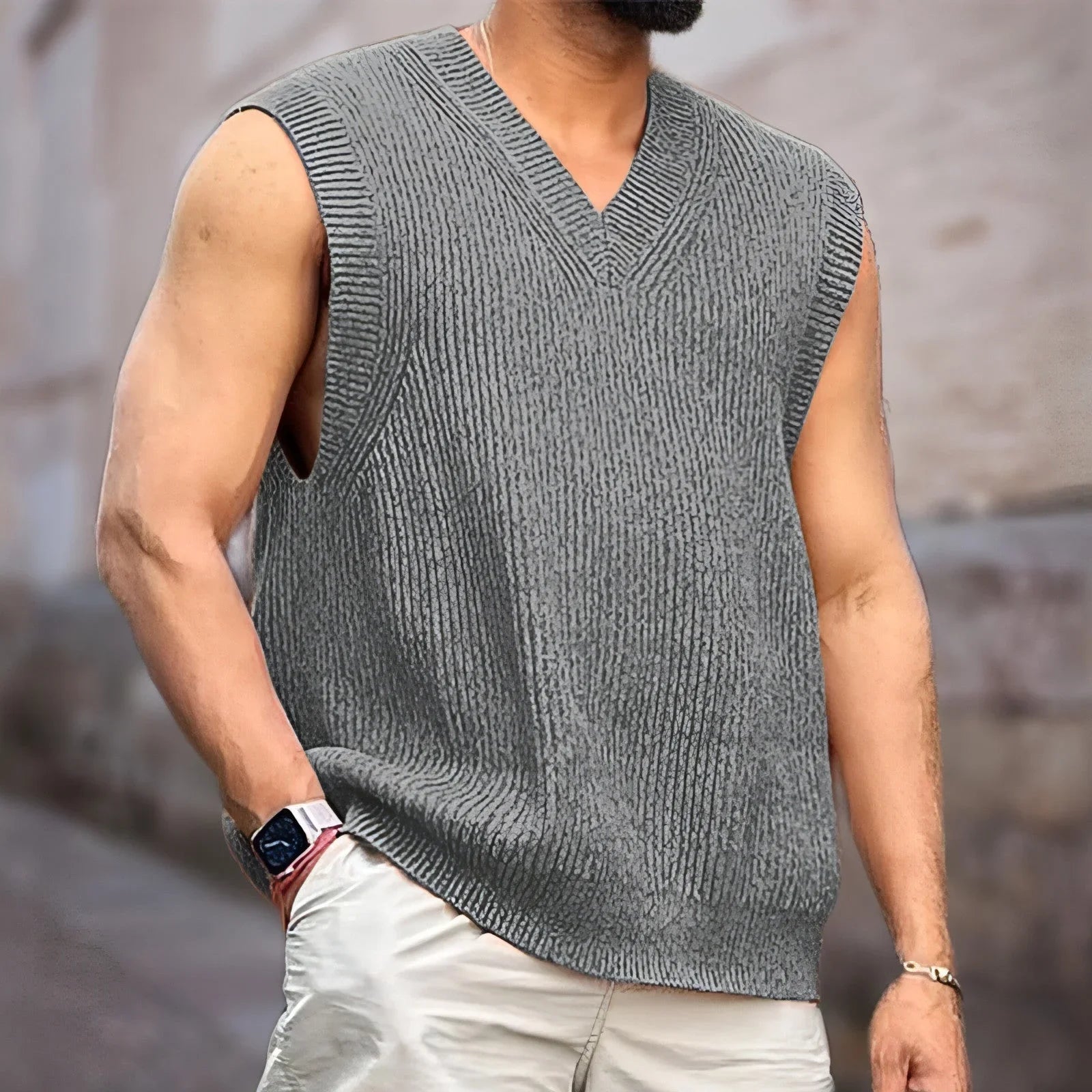 Knitwear Street Slim Fit V-neck Sleeveless Vest Sweater Men - Which Mark