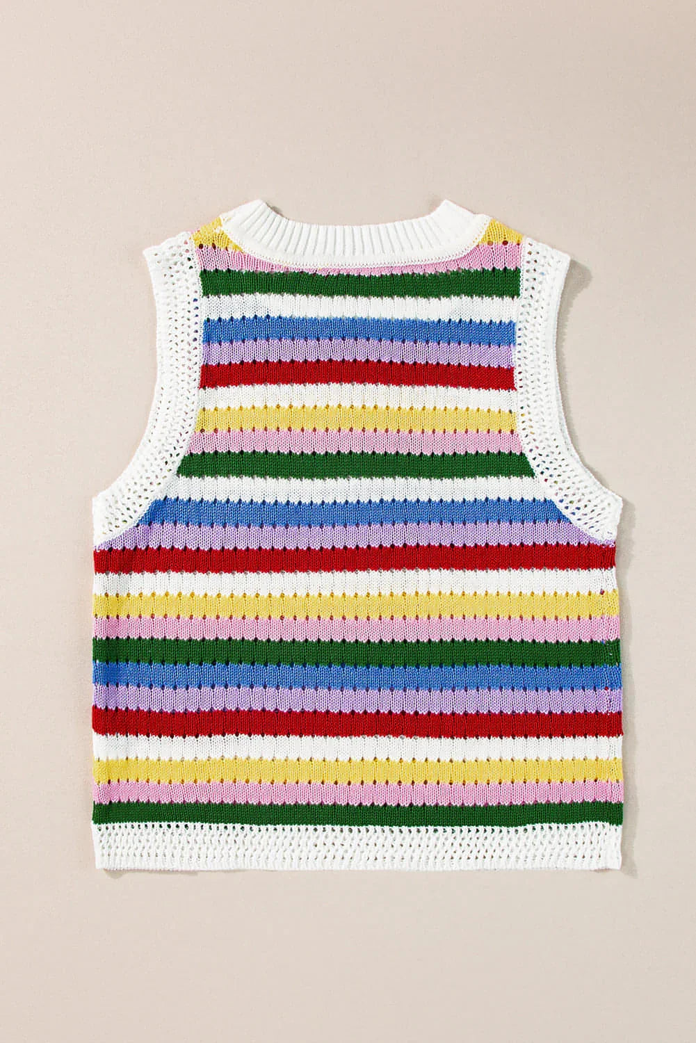 Multicolour Striped Knitted Eyelet Slim Sweater Vest - Which Mark