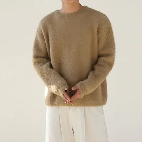Mohair Solid Color Men's Sweater Winter Thick Round Neck - Which Mark