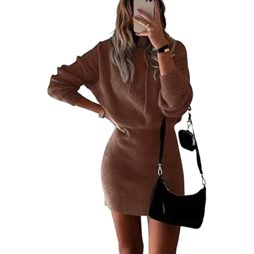 Casual Dress Mid-length Hooded Cinched Waist Sweater - Which Mark