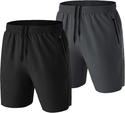 HMIYA Men's Casual Sports Quick Dry Workout Running or Gym Training Short with Zipper Pockets - Which Mark