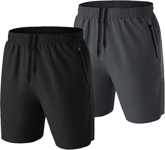 HMIYA Men's Casual Sports Quick Dry Workout Running or Gym Training Short with Zipper Pockets - Which Mark