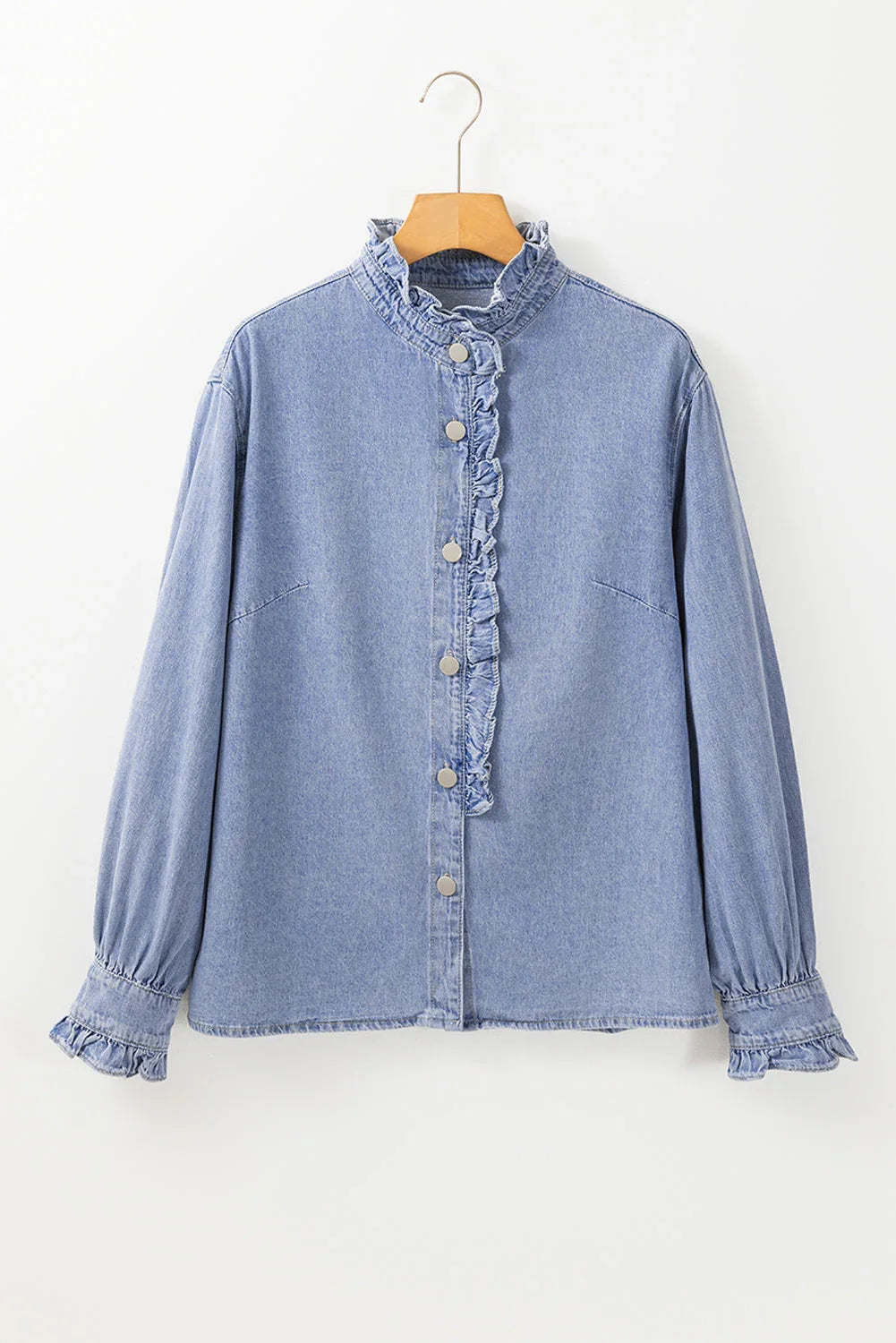 Beau Blue Ruffled Long Sleeve Buttoned Denim Shirt - Which Mark