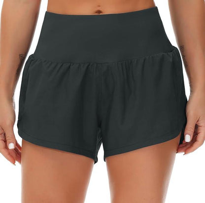 THE GYM PEOPLE Womens High Waisted Running Shorts Quick Dry Athletic Workout Shorts with Mesh Liner Zipper Pockets - Which Mark