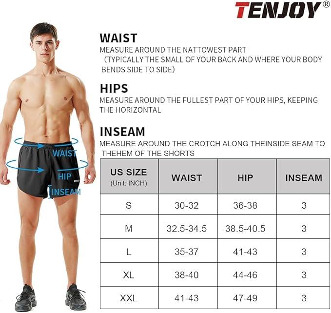 TENJOY Men's Running Shorts Gym Athletic Workout Shorts for Men 3 inch Sports Shorts with Zipper Pocket - Which Mark