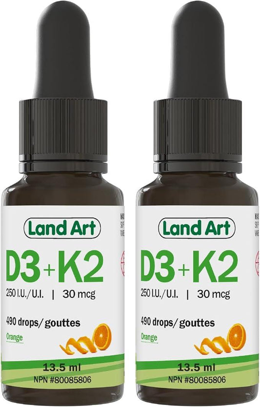 Certified Organic Vitamin D3 & K2 (MK7-Natto) - 490 Drops- Support Your Bones, Immune System - Non-GMO - Gluten Free - Made in Canada (13.5 ml (Pack of 2)) - Which Mark