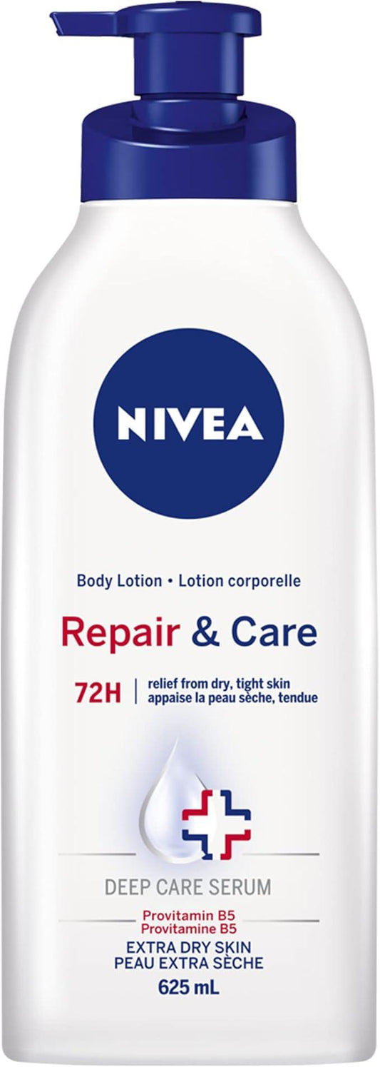 NIVEA Repair and Care Body Lotion for Dry Skin, 72-Hour Moisturizing Lotion for Extra Dry Skin, Fast-Absorbing, Non-Greasy Daily Body Moisturizer With Provitamin B5, 625mL Climate Pledge Friendly - Which Mark