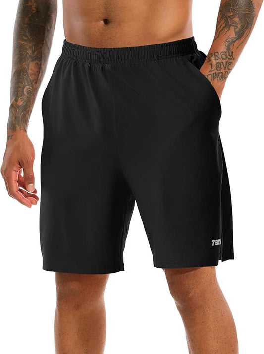 TENJOY Men's 2 in 1 Running Shorts Quick Dry Gym Athletic Workout Shorts for Men with Phone Pockets - Which Mark