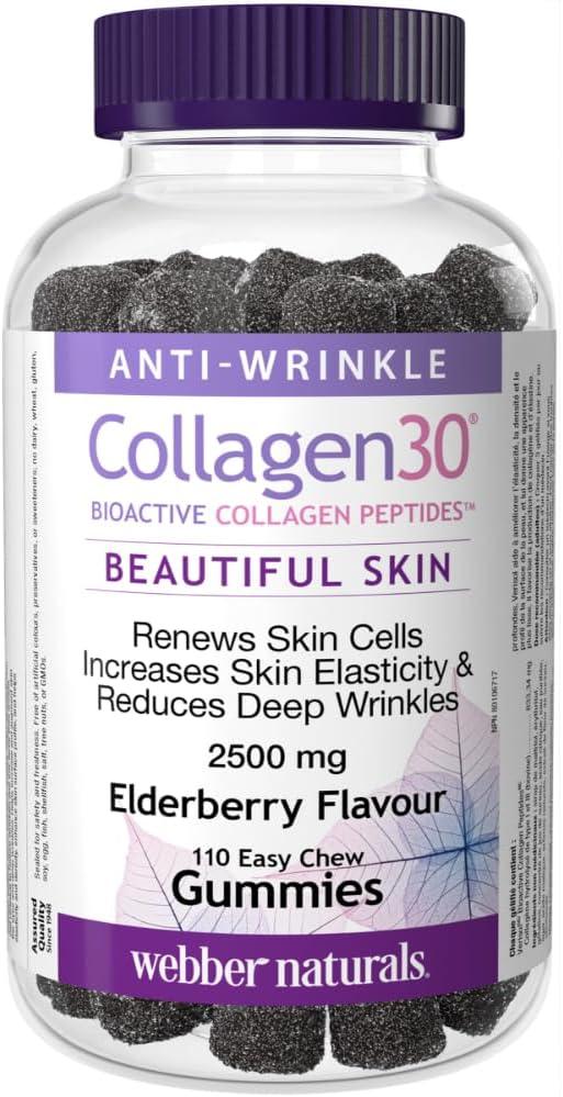 Webber Naturals Collagen30 Anti-Wrinkle Gummy, 2,500mg of Bioactive Collagen Peptides Per Serving, 110 Gummies, Helps Reduce Deep Wrinkles, Fine Lines & Stimulates Skin Cells - Which Mark