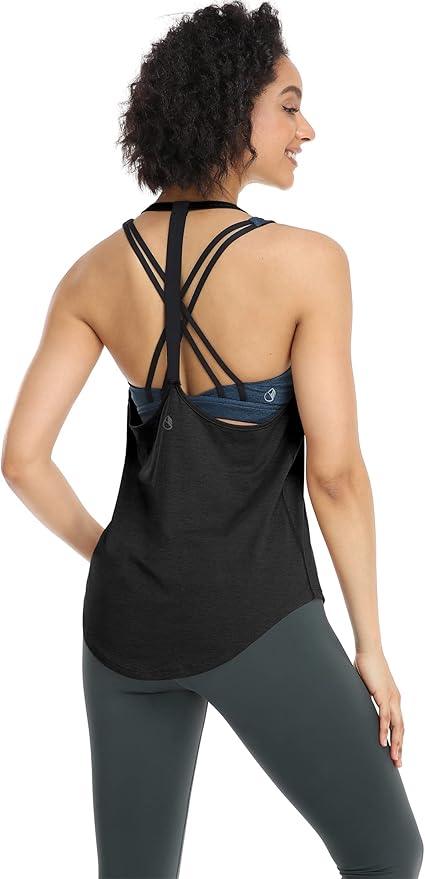 icyzone Workout Tank Tops for Women - Athletic Yoga Tops, T-Back Running Tank Top - Which Mark