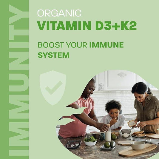 Certified Organic Vitamin D3 & K2 (MK7-Natto) - 490 Drops- Support Your Bones, Immune System - Non-GMO - Gluten Free - Made in Canada (13.5 ml (Pack of 2)) - Which Mark