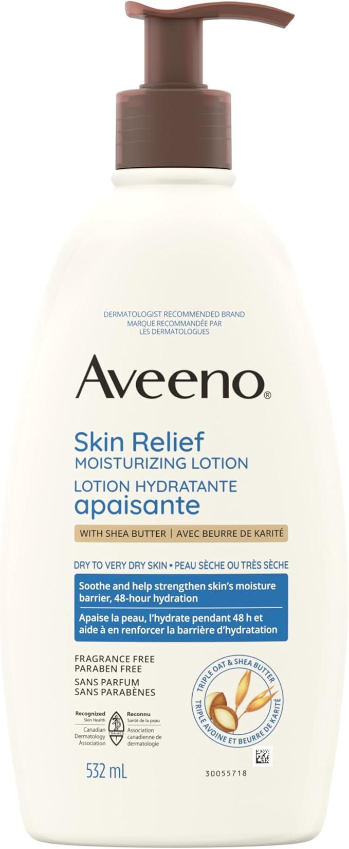 Aveeno Skin Relief Moisturizing Body Lotion With Natural Shea Butter & Triple Oat Complex, Unscented Moisturizer for Extra Dry, Itchy or Sensitive Skin, Fragrance Free, 532mL (Packaging May Vary) - Which Mark