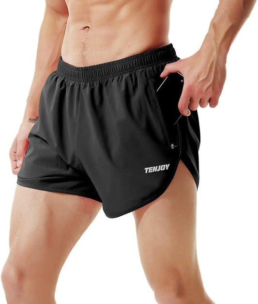 TENJOY Men's Running Shorts Gym Athletic Workout Shorts for Men 3 inch Sports Shorts with Zipper Pocket - Which Mark