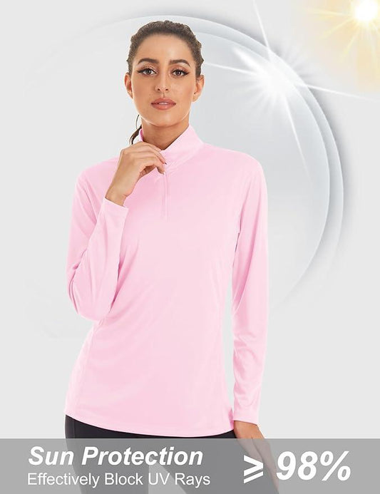MAGCOMSEN Rash Guard Women Quick Dry Long Sleeve Workout UV Protection T-Shirt 1/4 Zip Up Hiking Athletic Tees Tops - Which Mark