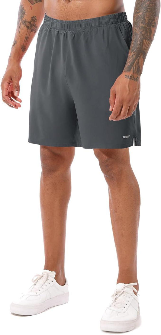TENJOY Men's 2 in 1 Running Shorts Quick Dry Gym Athletic Workout Shorts for Men with Phone Pockets - Which Mark