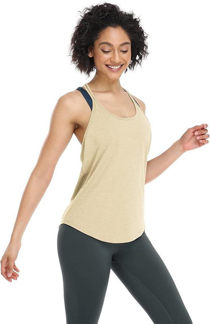 icyzone Workout Tank Tops for Women - Athletic Yoga Tops, T-Back Running Tank Top - Which Mark
