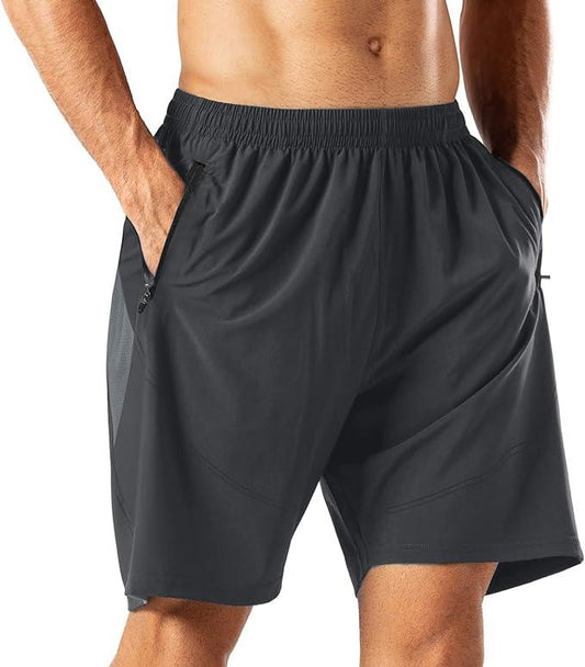 HMIYA Men's Casual Sports Quick Dry Workout Running or Gym Training Short with Zipper Pockets - Which Mark