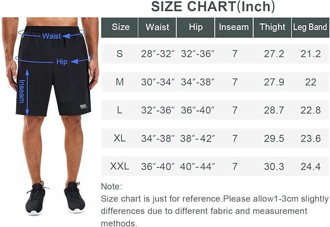 Souke Sports Men's 2 in 1 Workout Running Shorts 7" Quick Dry Gym Athletic Shorts Liner Zipper Pockets - Which Mark