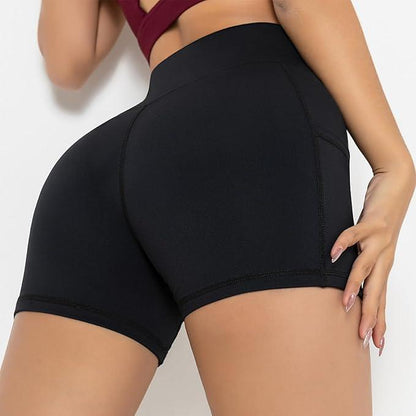 Darkterror Workout Shorts Women Spandex High Crossover Waist Gym Athletic Yoga Running with Pockets - Which Mark