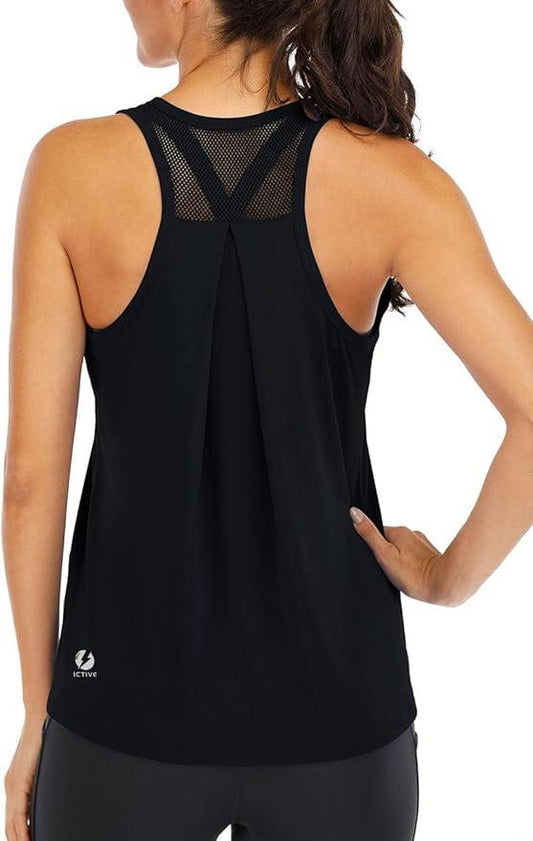 ICTIVE Workout Tops for Women Loose Fit Racerback Tank Tops for Women Mesh Backless Muscle Tank Running Tank Tops - Which Mark