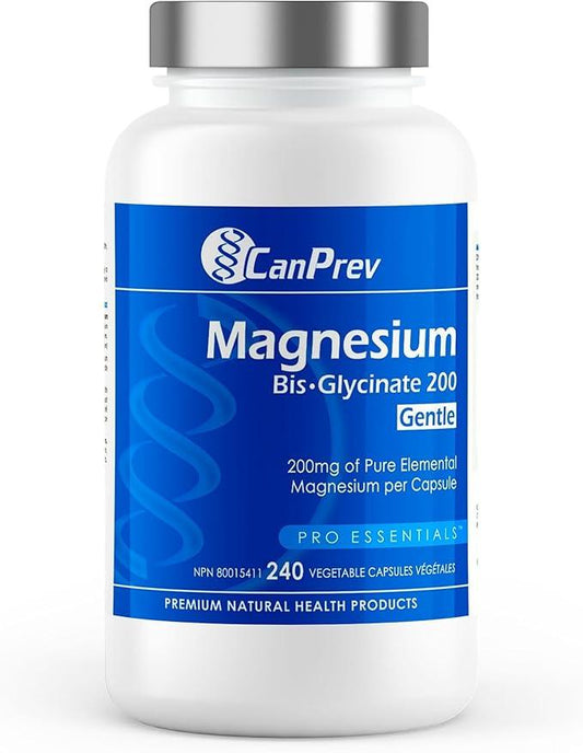 CanPrev Pure Magnesium Bisglycinate 200mg, Gentle, 240 V-Caps - Easily Absorbed, Gentle on the Stomach - Magnesium Bis-glycinate Supplement - Elemental Chelated Complex for Relaxation & Muscle Comfort - Which Mark