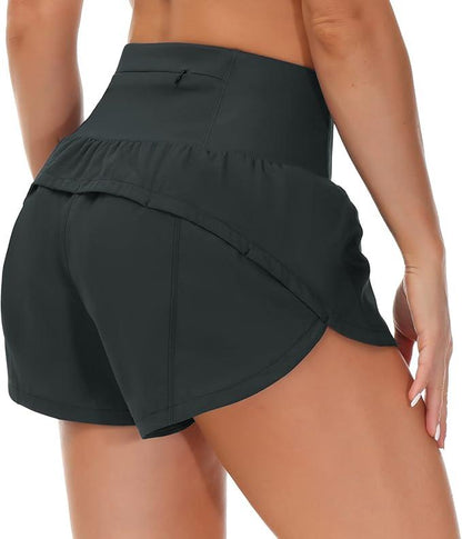 THE GYM PEOPLE Womens High Waisted Running Shorts Quick Dry Athletic Workout Shorts with Mesh Liner Zipper Pockets - Which Mark