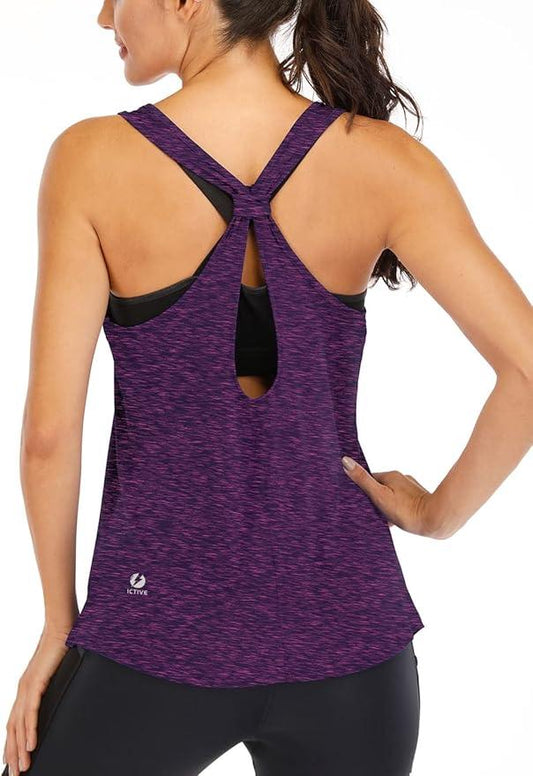 Fihapyli ICTIVE Workout Tank Tops for Women Yoga Loose fit Backless Muscle Racerback Summer Gym Tops - Which Mark