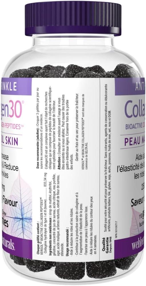 Webber Naturals Collagen30 Anti-Wrinkle Gummy, 2,500mg of Bioactive Collagen Peptides Per Serving, 110 Gummies, Helps Reduce Deep Wrinkles, Fine Lines & Stimulates Skin Cells - Which Mark