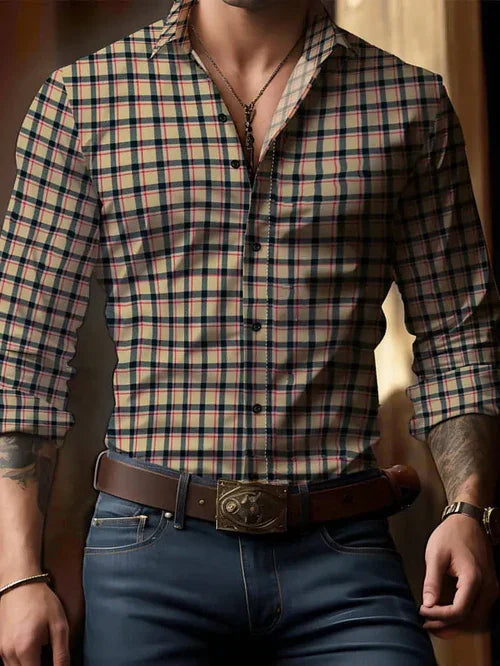 Breathable Volkswagen Casual Versatile Lattice Men's Long Sleeve Shirt - Which Mark