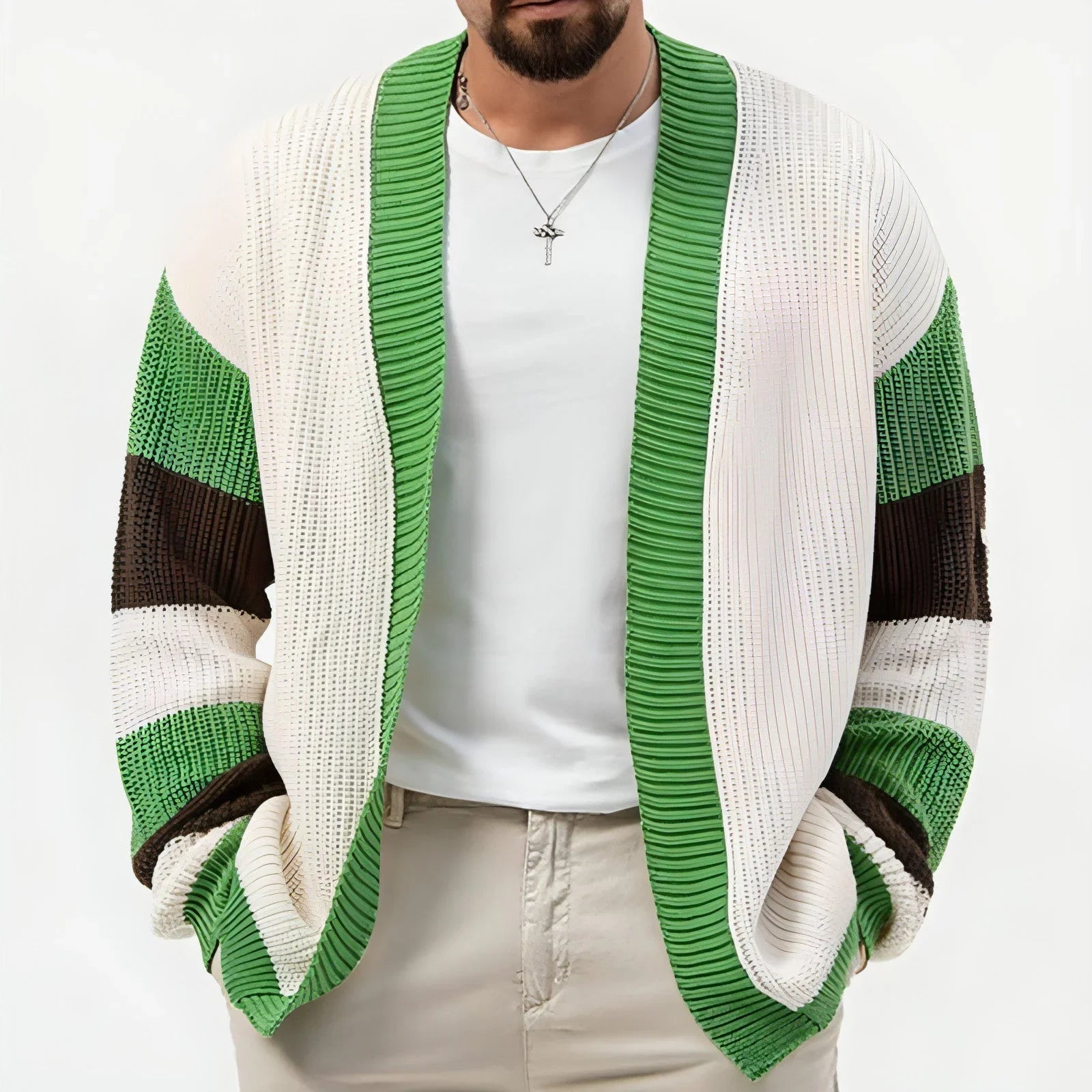 A.1 Loose Contrast Color Woolen Cardigan Jacket Sweater Men - Which Mark