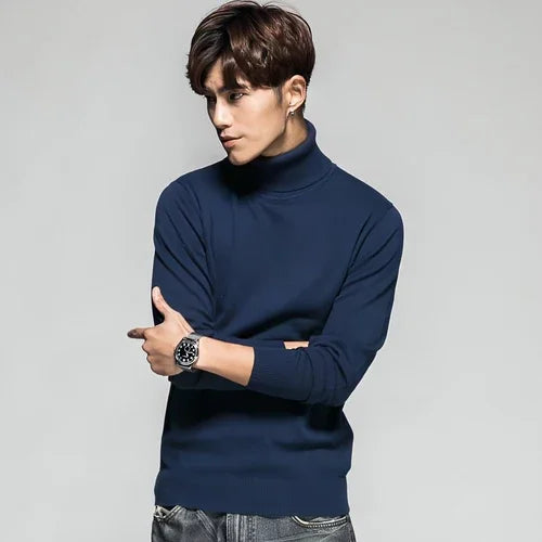 Solid Color Long Sleeve Turtleneck Pullover Men's Base Sweater - Which Mark