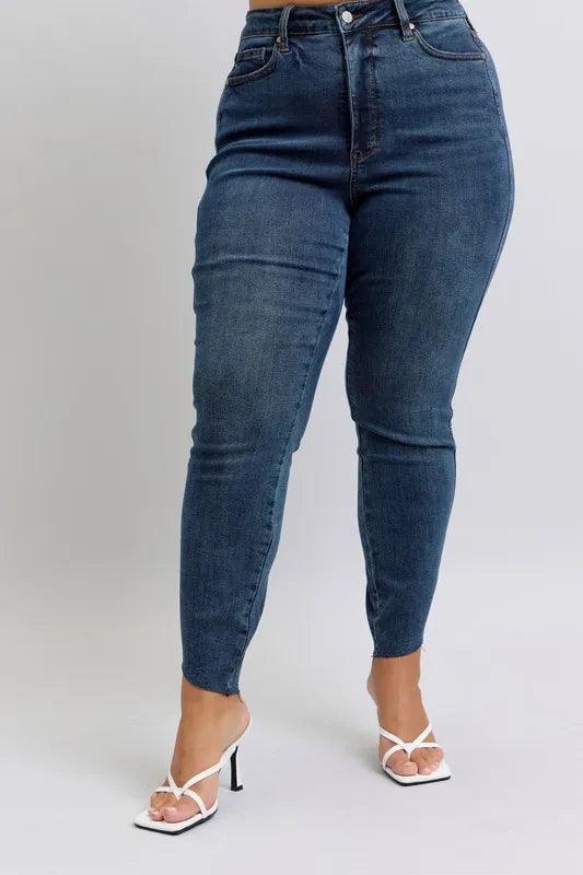 Judy Blue Full Size High Waist Tummy Control Step Hem Skinny Jeans Plus Size - Which Mark