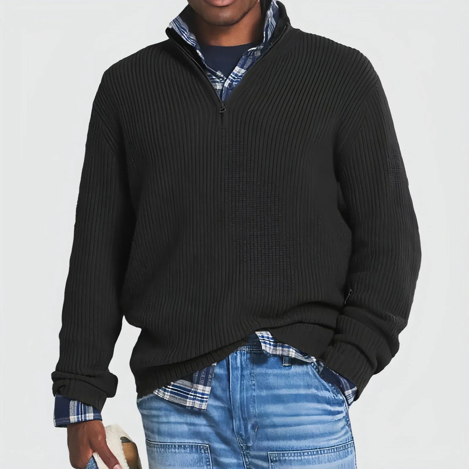 Men's Business Casual Loose Zip Stand Collar Sweater - Which Mark