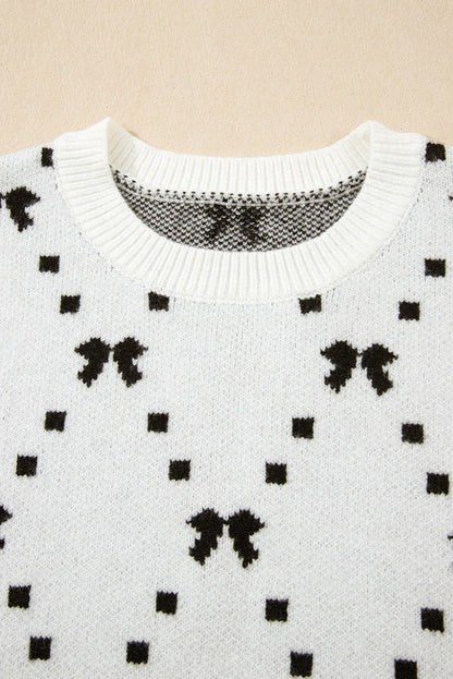 White Bow Pattern Buttoned Side Cropped Sweater Vest - Which Mark