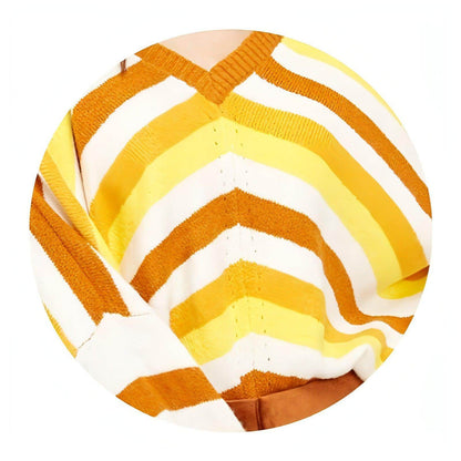 New striped stitching loose V-neck sweater women - Which Mark