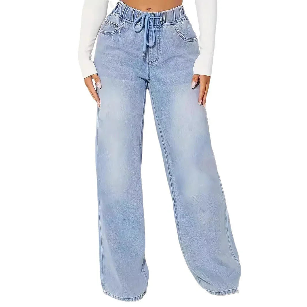 25 Edition – High Waist Drawstring Wide Leg Jeans – Light Blue - Which Mark