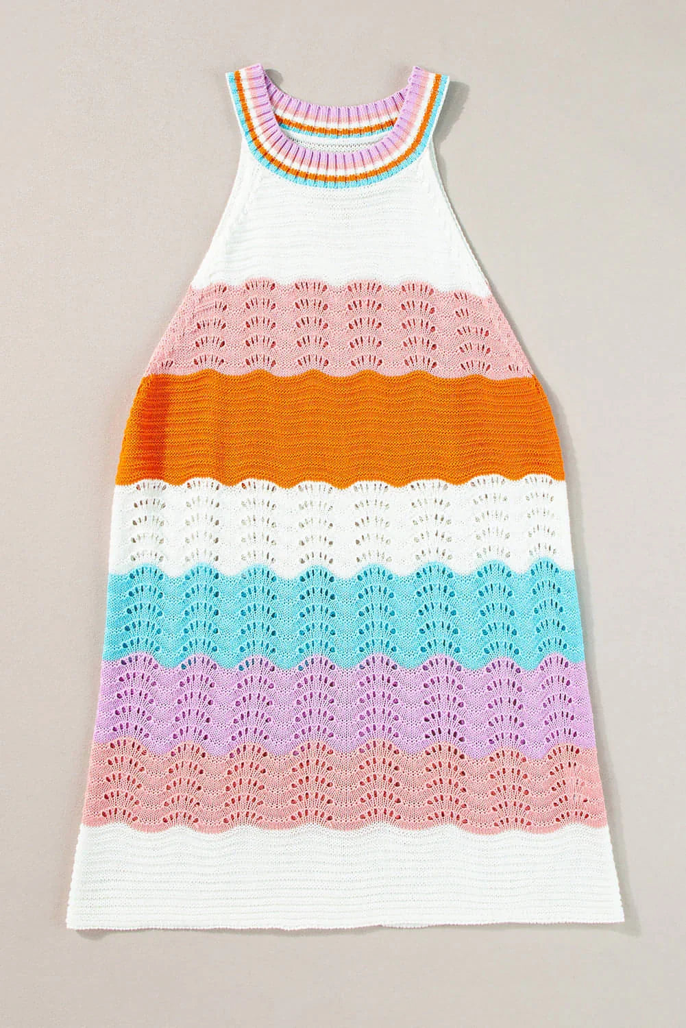 Multicolour Wavy Striped Print Textured Knit Sleeveless Sweater Top - Which Mark