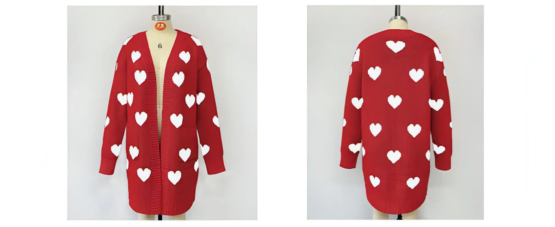 Heart Knitted Cardigan Love Pocket V-neck Mid-length Sweater - Which Mark