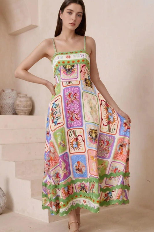 Smocked Printed Square Neck Cami Dress - Which Mark