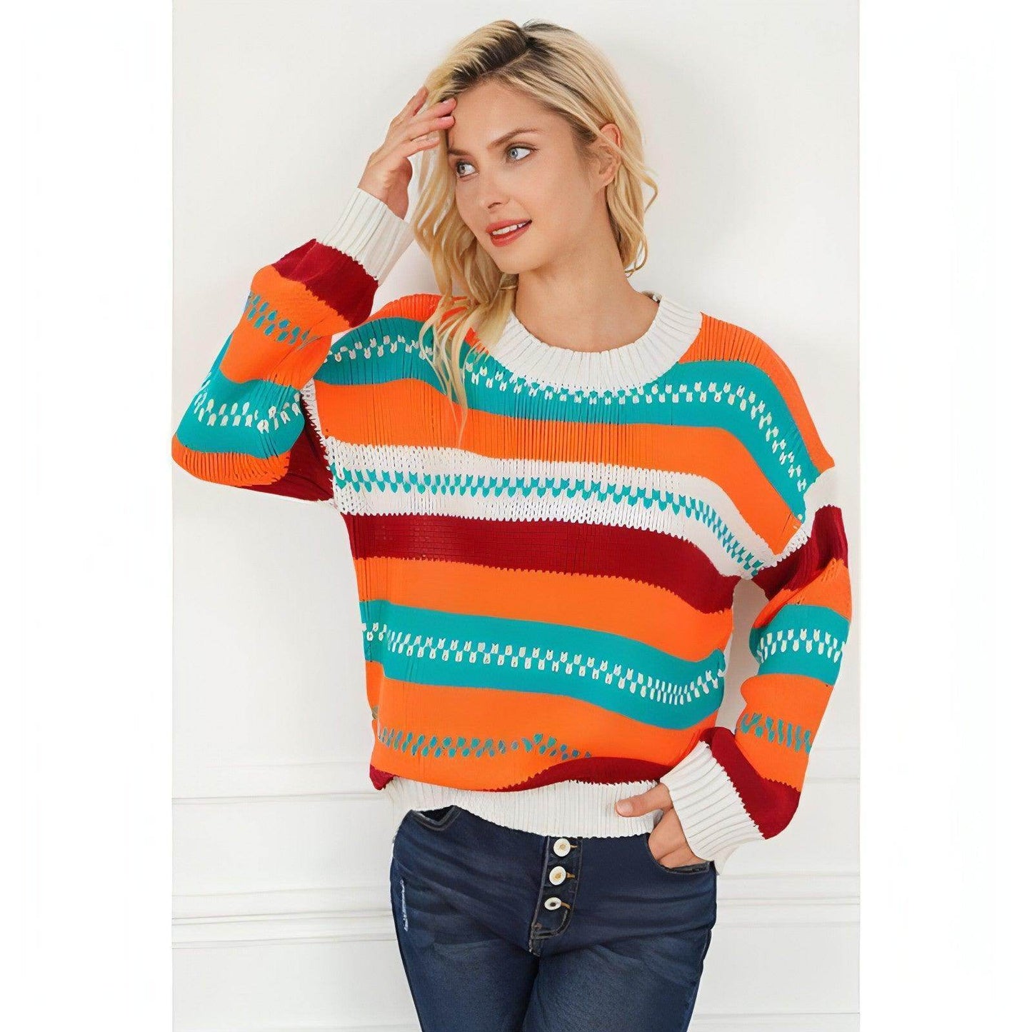 Loose Color Pullover Regular Sleeve Sweater Women - Which Mark