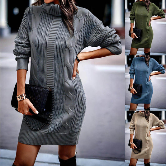 Women's Turtleneck Long Sleeve Narrow Sweater Dres - Which Mark