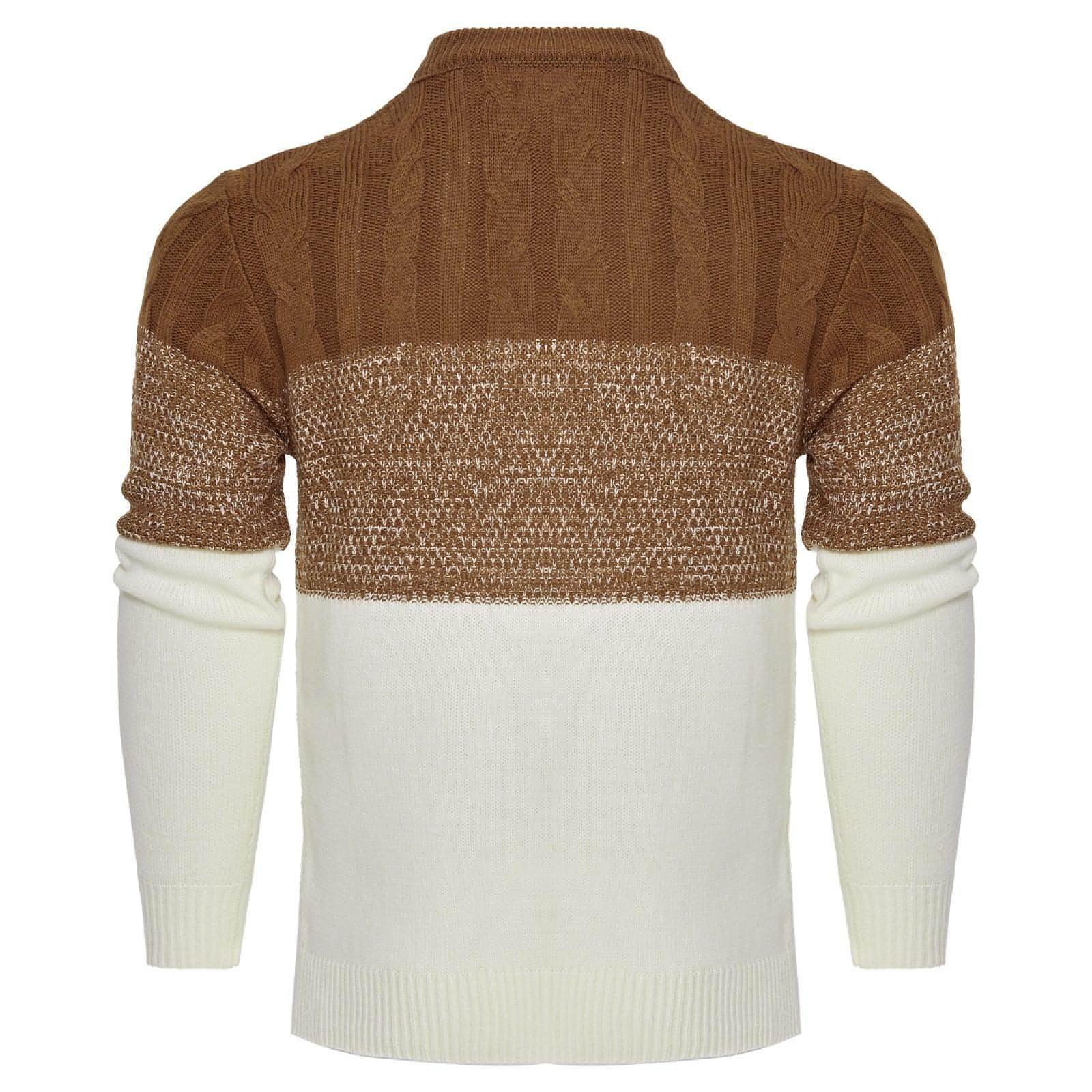 Men's Casual Color Block Long Sleeve Cable Knit Pullover Sweater - Which Mark