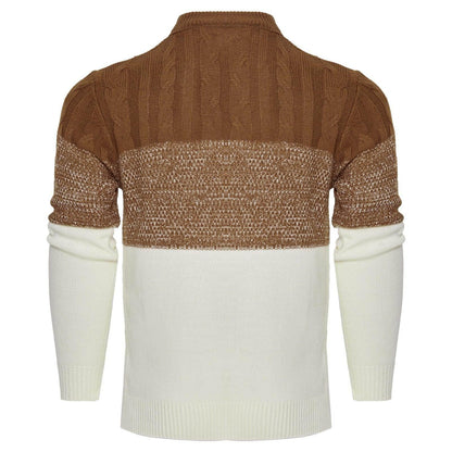 Men's Casual Color Block Long Sleeve Cable Knit Pullover Sweater - Which Mark