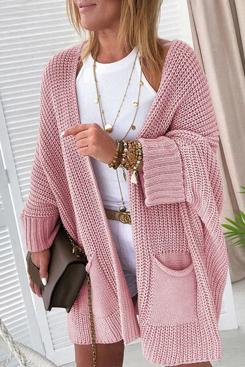Pink Oversized Fold Over Sleeve Open Front Cardigan. - Which Mark