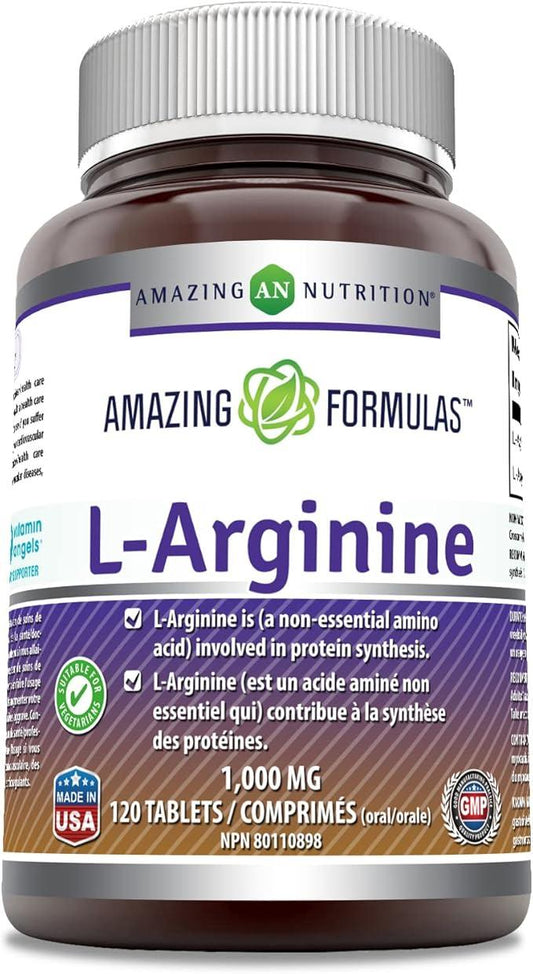 Amazing Nutrition L-Arginine 1000mg Supplement - Best Amino Acid Arginine HCL Supplements for Women & Man - Promotes Circulation and Supports Cardiovascular Health - 120 Tablets - Which Mark