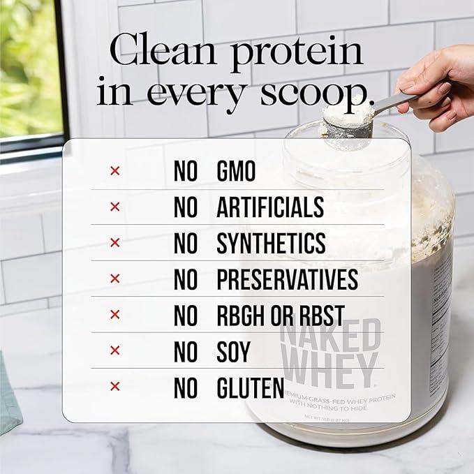 Naked Whey Vanilla Protein – All Natural Grass Fed Whey Protein Powder + Vanilla + Coconut Sugar- 5lb Bulk, GMO-Free, Soy Free, Gluten Free. Aid Muscle Recovery - 61 Servings - Which Mark
